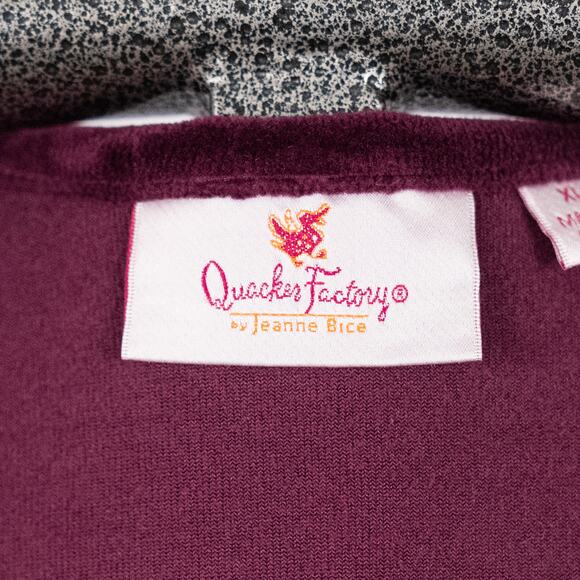 Quacker Factory Women's Velvety Velour Purple Tunic Top XL Rhinestones Holiday - Picture 5 of 6